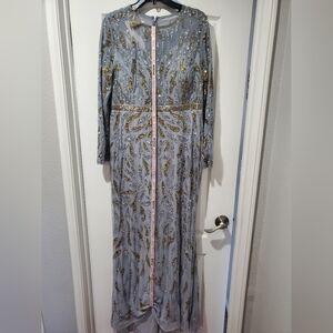 Mac Duggal Silver and Gold Embellished Gown